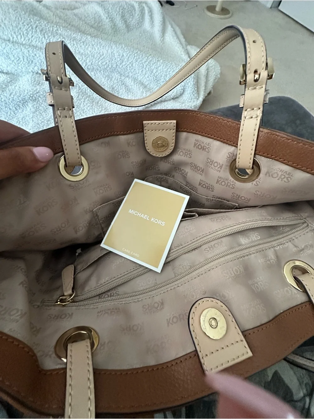 Michael Kors Cognac Leather Tote with Cream Straps